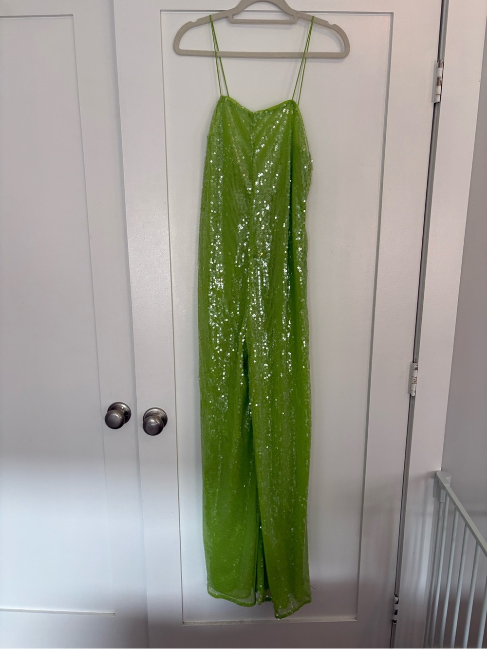 Lime Green Sequin Spaghetti Strap Jumpsuit